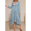 image:imageRVivimos Fall Floral Dress for Women 2026 Boho Long Sleeve V Neck Drawstring Tie Loose Tiered Flowy Midi Dress with PocketsLight Blue