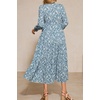 image:imageRVivimos Fall Floral Dress for Women 2026 Boho Long Sleeve V Neck Drawstring Tie Loose Tiered Flowy Midi Dress with PocketsLight Blue