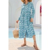 image:imageRVivimos Long Sleeve Boho Dresses for Women 2026 Floral Print Casual Button Down Loose Flowy Midi Shirt Dress with PocketsBlue