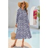 image:imageRVivimos Long Sleeve Boho Dresses for Women 2026 Floral Print Casual Button Down Loose Flowy Midi Shirt Dress with PocketsDark Blue