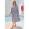 image:imageRVivimos Long Sleeve Boho Dresses for Women 2026 Floral Print Casual Button Down Loose Flowy Midi Shirt Dress with PocketsDark Blue