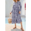 image:imageRVivimos Long Sleeve Boho Dresses for Women 2026 Floral Print Casual Button Down Loose Flowy Midi Shirt Dress with PocketsDark Blue