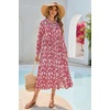 image:imageRVivimos Long Sleeve Boho Dresses for Women 2026 Floral Print Casual Button Down Loose Flowy Midi Shirt Dress with PocketsRed