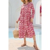 image:imageRVivimos Long Sleeve Boho Dresses for Women 2026 Floral Print Casual Button Down Loose Flowy Midi Shirt Dress with PocketsRed
