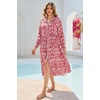 image:imageRVivimos Long Sleeve Boho Dresses for Women 2026 Floral Print Casual Button Down Loose Flowy Midi Shirt Dress with PocketsRed