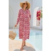 image:imageRVivimos Long Sleeve Boho Dresses for Women 2026 Floral Print Casual Button Down Loose Flowy Midi Shirt Dress with PocketsRed