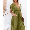 image:imageRVivimos Maxi Dresses for Women 2026 Summer Short Sleeve V Neck Drawstring Tie Boho Loose Flowy Long Dresses with PocketsArmy Green