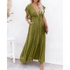 image:imageRVivimos Maxi Dresses for Women 2026 Summer Short Sleeve V Neck Drawstring Tie Boho Loose Flowy Long Dresses with PocketsArmy Green