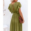image:imageRVivimos Maxi Dresses for Women 2026 Summer Short Sleeve V Neck Drawstring Tie Boho Loose Flowy Long Dresses with PocketsArmy Green