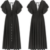 image:imageRVivimos Maxi Dresses for Women 2026 Summer Short Sleeve V Neck Drawstring Tie Boho Loose Flowy Long Dresses with PocketsBlack