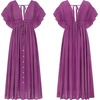 image:imageRVivimos Maxi Dresses for Women 2026 Summer Short Sleeve V Neck Drawstring Tie Boho Loose Flowy Long Dresses with PocketsFuchsia