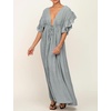 image:imageRVivimos Maxi Dresses for Women 2026 Summer Short Sleeve V Neck Drawstring Tie Boho Loose Flowy Long Dresses with PocketsGray