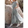 image:imageRVivimos Maxi Dresses for Women 2026 Summer Short Sleeve V Neck Drawstring Tie Boho Loose Flowy Long Dresses with PocketsGray