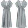 image:imageRVivimos Maxi Dresses for Women 2026 Summer Short Sleeve V Neck Drawstring Tie Boho Loose Flowy Long Dresses with PocketsGray