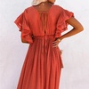 image:imageRVivimos Maxi Dresses for Women 2026 Summer Short Sleeve V Neck Drawstring Tie Boho Loose Flowy Long Dresses with PocketsRust Orange