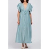 image:imageRVivimos Maxi Dresses for Women 2026 Summer Short Sleeve V Neck Drawstring Tie Boho Loose Flowy Long Dresses with PocketsSky Blue
