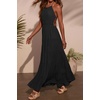 image:imageRVivimos Maxi Halter Dresses for Women Summer 2026 Boho Sleeveless Elastic Waist Sexy Backless Tiered Flowy Beach SundressBlack