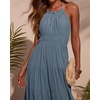 image:imageRVivimos Maxi Halter Dresses for Women Summer 2026 Boho Sleeveless Elastic Waist Sexy Backless Tiered Flowy Beach SundressHaze Blue