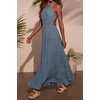 image:imageRVivimos Maxi Halter Dresses for Women Summer 2026 Boho Sleeveless Elastic Waist Sexy Backless Tiered Flowy Beach SundressHaze Blue
