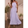 image:imageRVivimos Maxi Halter Dresses for Women Summer 2026 Boho Sleeveless Elastic Waist Sexy Backless Tiered Flowy Beach SundressLight Purple