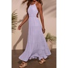 image:imageRVivimos Maxi Halter Dresses for Women Summer 2026 Boho Sleeveless Elastic Waist Sexy Backless Tiered Flowy Beach SundressLight Purple
