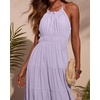 image:imageRVivimos Maxi Halter Dresses for Women Summer 2026 Boho Sleeveless Elastic Waist Sexy Backless Tiered Flowy Beach SundressLight Purple
