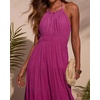 image:imageRVivimos Maxi Halter Dresses for Women Summer 2026 Boho Sleeveless Elastic Waist Sexy Backless Tiered Flowy Beach SundressMagenta