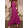 image:imageRVivimos Maxi Halter Dresses for Women Summer 2026 Boho Sleeveless Elastic Waist Sexy Backless Tiered Flowy Beach SundressMagenta