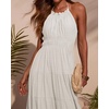 image:imageRVivimos Maxi Halter Dresses for Women Summer 2026 Boho Sleeveless Elastic Waist Sexy Backless Tiered Flowy Beach SundressWhite