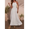 image:imageRVivimos Maxi Halter Dresses for Women Summer 2026 Boho Sleeveless Elastic Waist Sexy Backless Tiered Flowy Beach SundressWhite