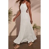 image:imageRVivimos Maxi Halter Dresses for Women Summer 2026 Boho Sleeveless Elastic Waist Sexy Backless Tiered Flowy Beach SundressWhite