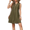 image:imageRVivimos Sleeveless Cotton Casual Dresses for Women Summer 2026 Button Up Ruched Loose Tunic Mini Dress with PocketsArmy Green