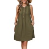 image:imageRVivimos Sleeveless Cotton Casual Dresses for Women Summer 2026 Button Up Ruched Loose Tunic Mini Dress with PocketsArmy Green