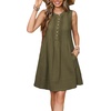 image:imageRVivimos Sleeveless Cotton Casual Dresses for Women Summer 2026 Button Up Ruched Loose Tunic Mini Dress with PocketsArmy Green