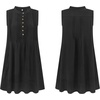 image:imageRVivimos Sleeveless Cotton Casual Dresses for Women Summer 2026 Button Up Ruched Loose Tunic Mini Dress with PocketsBlack
