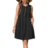image:imageRVivimos Sleeveless Cotton Casual Dresses for Women Summer 2026 Button Up Ruched Loose Tunic Mini Dress with PocketsBlack