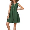 image:imageRVivimos Sleeveless Cotton Casual Dresses for Women Summer 2026 Button Up Ruched Loose Tunic Mini Dress with PocketsDark Green