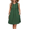 image:imageRVivimos Sleeveless Cotton Casual Dresses for Women Summer 2026 Button Up Ruched Loose Tunic Mini Dress with PocketsDark Green