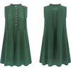 image:imageRVivimos Sleeveless Cotton Casual Dresses for Women Summer 2026 Button Up Ruched Loose Tunic Mini Dress with PocketsDark Green