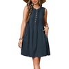 image:imageRVivimos Sleeveless Cotton Casual Dresses for Women Summer 2026 Button Up Ruched Loose Tunic Mini Dress with PocketsNavy Blue