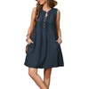 image:imageRVivimos Sleeveless Cotton Casual Dresses for Women Summer 2026 Button Up Ruched Loose Tunic Mini Dress with PocketsNavy Blue