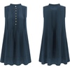 image:imageRVivimos Sleeveless Cotton Casual Dresses for Women Summer 2026 Button Up Ruched Loose Tunic Mini Dress with PocketsNavy Blue