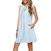 image:imageRVivimos Sleeveless Cotton Casual Dresses for Women Summer 2026 Button Up Ruched Loose Tunic Mini Dress with PocketsSky Blue