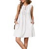 image:imageRVivimos Sleeveless Cotton Casual Dresses for Women Summer 2026 Button Up Ruched Loose Tunic Mini Dress with PocketsWhite