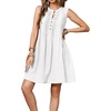image:imageRVivimos Sleeveless Cotton Casual Dresses for Women Summer 2026 Button Up Ruched Loose Tunic Mini Dress with PocketsWhite