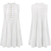 image:imageRVivimos Sleeveless Cotton Casual Dresses for Women Summer 2026 Button Up Ruched Loose Tunic Mini Dress with PocketsWhite