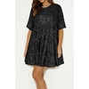 image:imageRVivimos Sparkly Sequin Babydoll Dress for Women 2025 Summer Short Sleeve Loose Tiered Swing Tunic Mini Dress ClubwearBlack