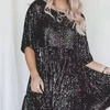 image:imageRVivimos Sparkly Sequin Babydoll Dress for Women 2025 Summer Short Sleeve Loose Tiered Swing Tunic Mini Dress ClubwearBlack