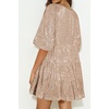 image:imageRVivimos Sparkly Sequin Babydoll Dress for Women 2025 Summer Short Sleeve Loose Tiered Swing Tunic Mini Dress ClubwearChampagne Gold