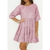 image:imageRVivimos Sparkly Sequin Babydoll Dress for Women 2025 Summer Short Sleeve Loose Tiered Swing Tunic Mini Dress ClubwearPink